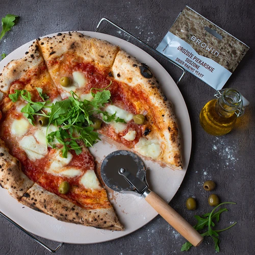 Pedra para pizza com pega e cortador, em cordierita, redonda 33 cm - 12