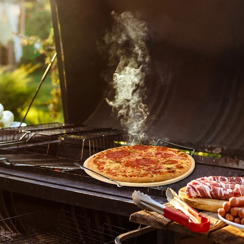 Pedra para pizza com pega e cortador, em cordierita, redonda 33 cm - 18