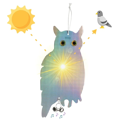 Pendente refletor para afugentar aves - coruja com sininhos - 5