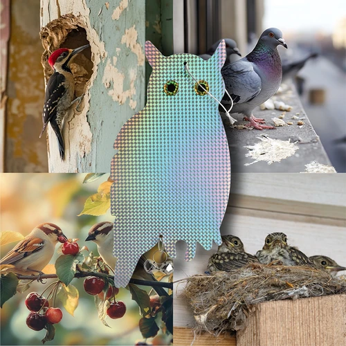 Pendente refletor para afugentar aves - coruja com sininhos - 8