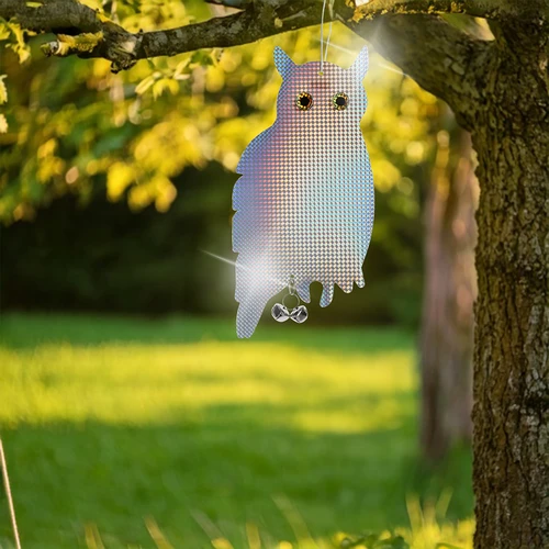 Pendente refletor para afugentar aves - coruja com sininhos - 9