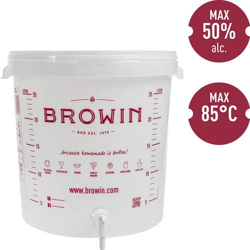 Recipiente de fermentação 30 L, branco com impressão, torneira e 2 borbulhadores - j.EN - 10