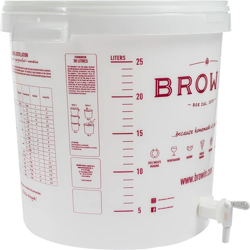 Recipiente de fermentação 30L, em cor branca com impressão, torneira e 2 tubos - j.EN - 4