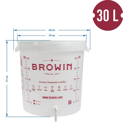Recipiente de fermentação 30L, em cor branca com impressão, torneira e 2 tubos - j.EN - 6