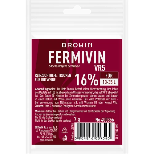 Reinzuchthefe, Trocken Fermivin VR5 7g  - 1 