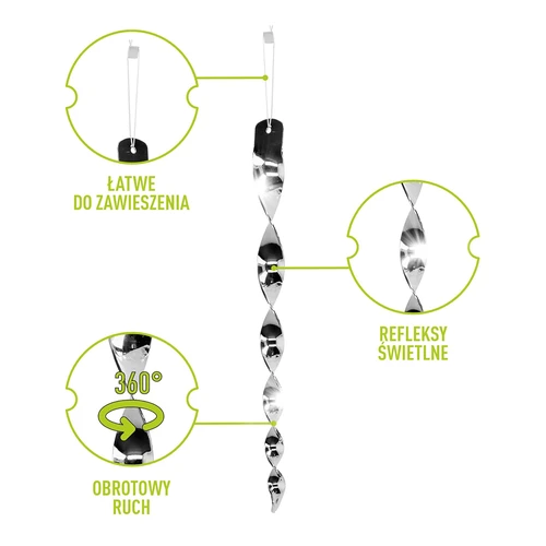 Repelente de aves – espirais refletoras prateadas, 6 unidades - 2