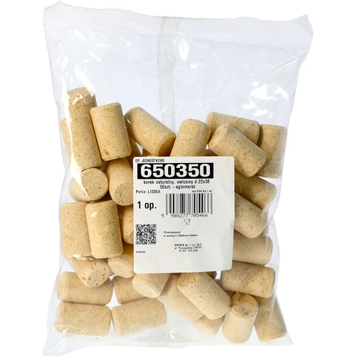 Rolha de cortiça natural aglomerada, cilíndrica Ø22 x 38 mm, 50 unid. - 2