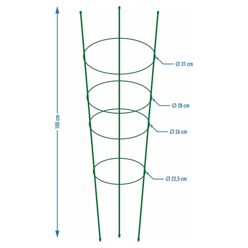 Suporte anelar para plantas, 4 anéis, 1 m - 2