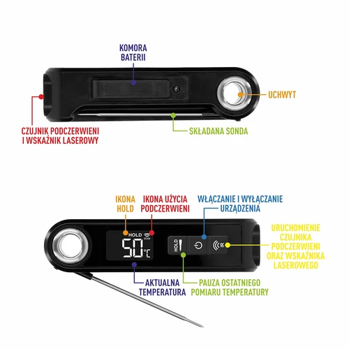 Termómetro de cozinha de infravermelhos, compacto, com sonda dobrável - 9