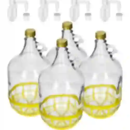 4 x Dama 5L com rolha, tubo de fermentação, tampa e cesto