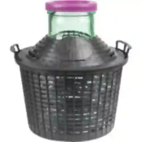Balão para vinho 10 L com gargalo largo em cesto de plástico