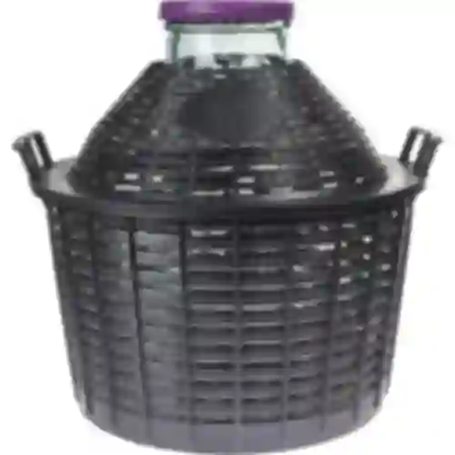 Balão para vinho 25 L com gargalo largo em cesto de plástico