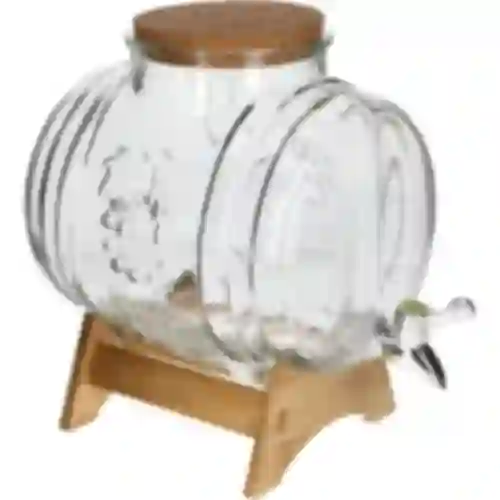 Barril de vidro 5 L, com boca larga, rolha, suporte e torneira