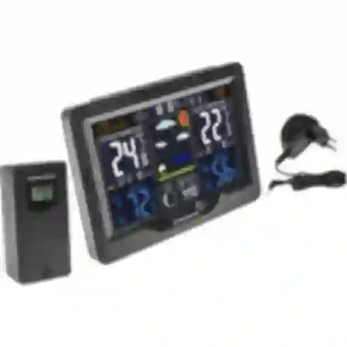 Estação meteorológica RCC, DCF – eletrônica, iluminada, sem fio, sensor, preta