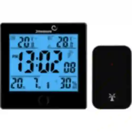 Estação meteorológica RCC, DCF – eletrônica, sem fio, sensor iluminado, preta