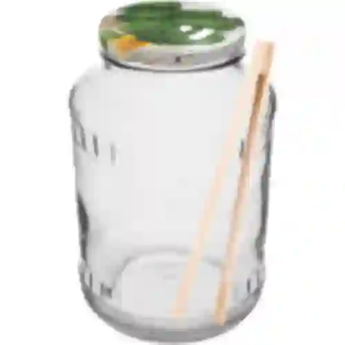 Frasco 1,5 L, fi 82/6 com tampa colorida + pinças