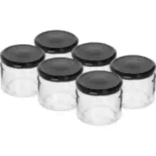 Frasco baixo 330ml - com tampa preta fi 82/6, 6 peças