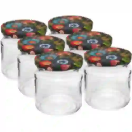 Frasco com capacidade de 212 ml, com tampas coloridas ø 66.