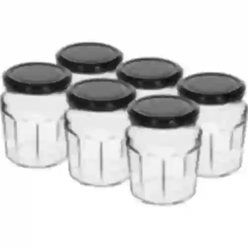 Frasco Compota 230ml com tampa preta fi63/4 - 6 peças