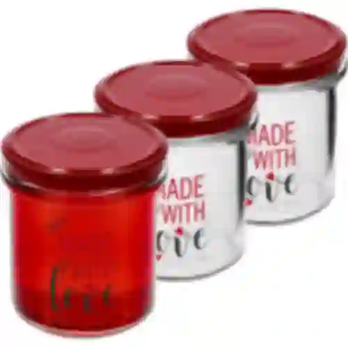 Frasco simples 346ml fi 82 com impressão colorida "Made With Love" e tampa bordô, 3 peças