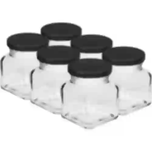 Frasco twist off 120ml - Quatro cantos fi 53 com tampa preta, 6un