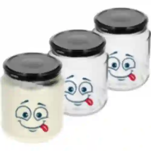 Frasco twist-off 580ml com impressão de Carinha e tampa fi 82/6 - 3 peças