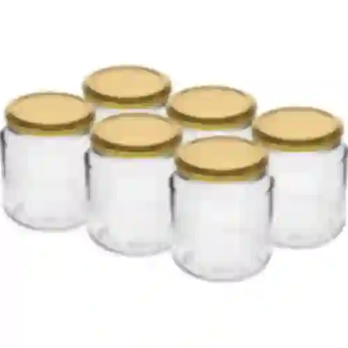 Frasco twist-off, gordinho 580ml com tampa dourada fi82/6, 6 peças.