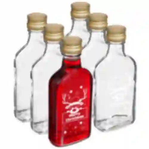 Garrafa 200 ml com tampa, impressão de Rena Natalina, 6 peças.