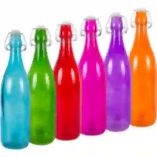 Garrafa de vidro 1 L com fechamento hermético - em várias cores
