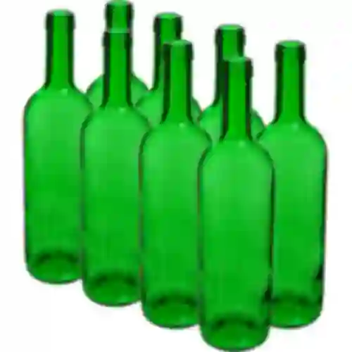 Garrafa para vinho 0,75 L verde - pacote de 8 unid.