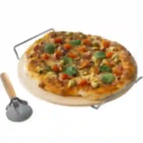 Pedra para pizza com alça e cortador, de cordierita, redonda 33 cm