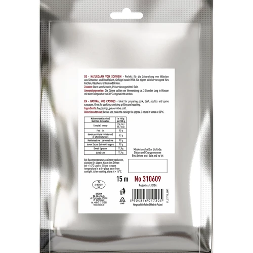 Tripas suínas naturais 28/30, 15 m - 2