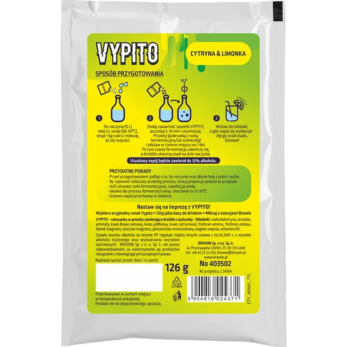 VYPITO 12%, saqueta para 18 cocktails - Limão & lima, 126 g - 2