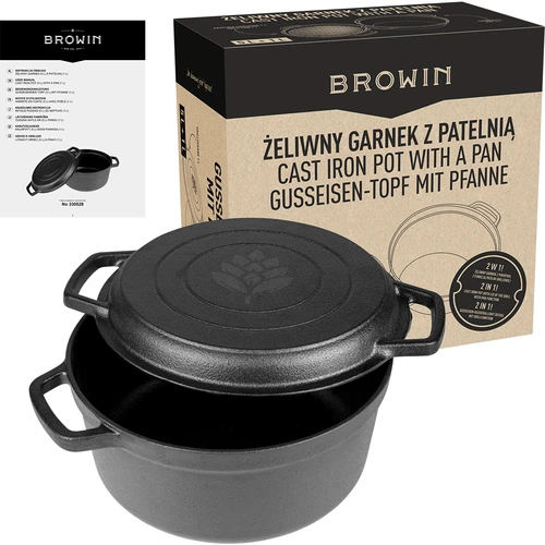Żeliwny garnek z patelnią, 5 L + 1 L - 10