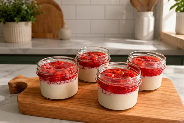 Panna Cotta vegan com morangos