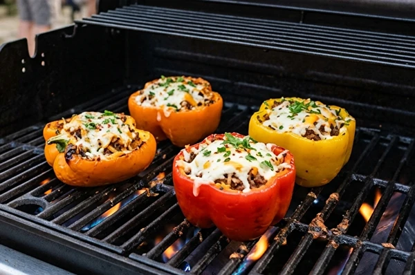 Pimentos recheados no grelhador a gás