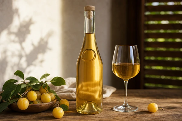 Vinho caseiro doce de mirabelas ou ameixa-cereja
