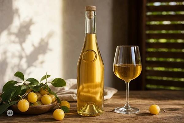 Vinho caseiro doce de mirabelas ou ameixa-cereja