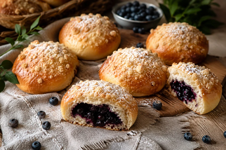 Pãezinhos de mirtilo caseiros — macios, fofos e cheios de fruta!