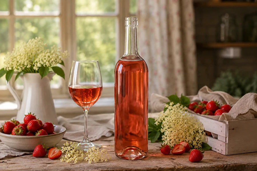 Vinho de morango com um toque de flores de sabugueiro
